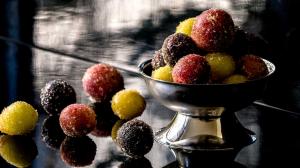 icy wine-marinated grapes
